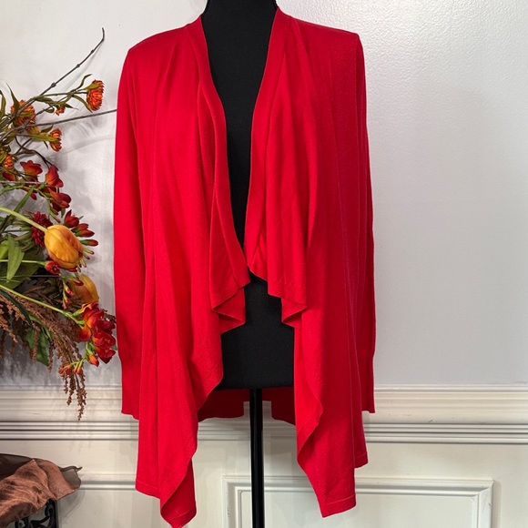 NWT New York & Company Vibrant Red Waterfall Open Front LightWeight Cardigan S - Picture 1 of 5